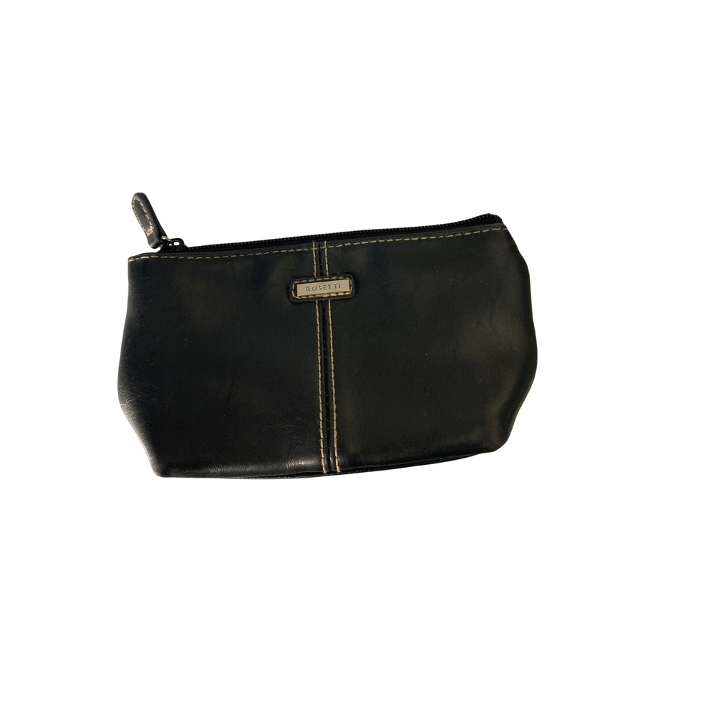 Rosetti Black Faux Leather Cosmetic Pouch Bag Contrast Stitching Zippered Clutch